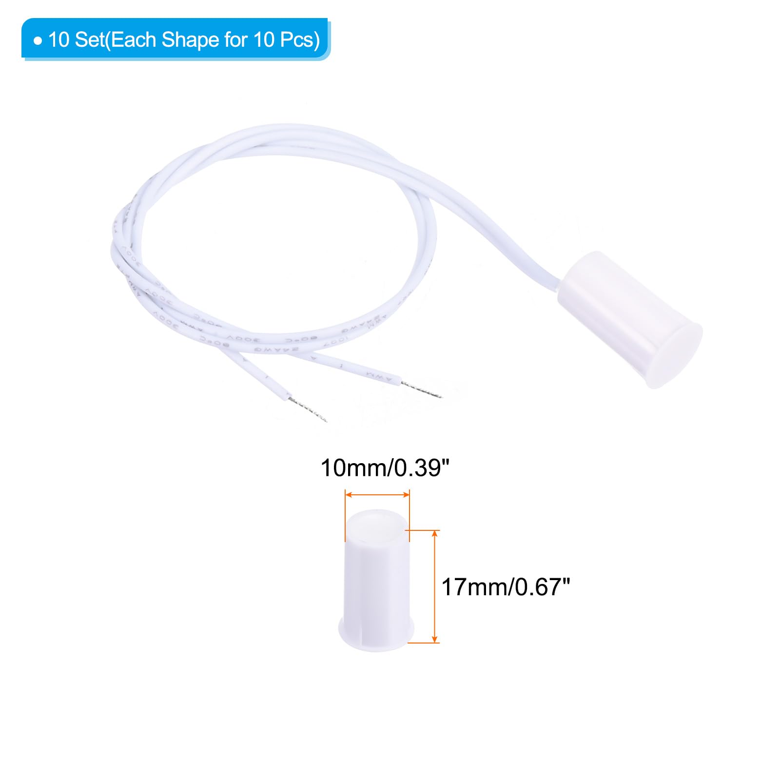 Paquete de 10 interruptores magnéticos, sensores de contacto de alarma de anillo NO/NC para sistemas de alarma empotrados con cable de puerta y ventana, solución de seguridad confiable, color blanco