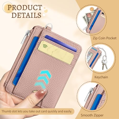 Image of Kelvoris Cute Credit Card Holder Small Wallet Women, Minimalist Slim RFID Blocking Wallet Woman Keychain with Zipper Coin Pocket, Front Pocket Thin Travel Card Case Organizer ID Window Ladies Gifts