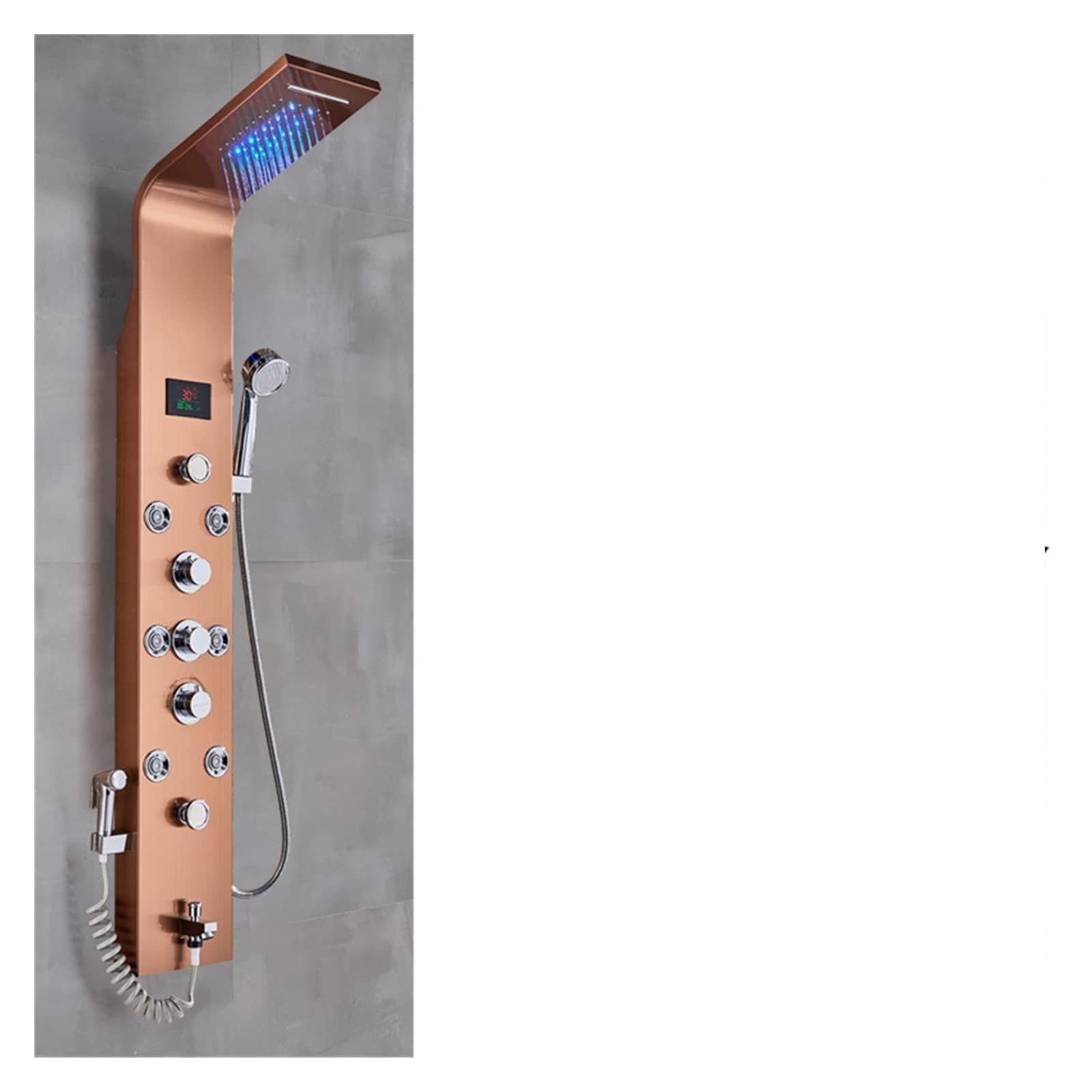 CVFRDD Luxury Black/Brushed Bathroom Shower Faucet LED Rainfall Shower Panel System Bathtub Mixer Tap Massage Spa Temperature Screen(Rose Gold A)
