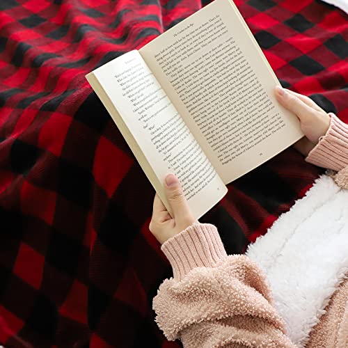 JOTOM Super Soft Fleece Throw Blanket Warm Thick Cozy Christmas Blanket Winter Fluffy Buffalo Plaid Couch Throw Blanket Holiday Plush Blanket for Sofa Single Bed Travel 127x152cm (Red Black Plaid) - Image 4
