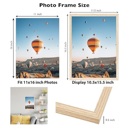Image of JCJMY 11x16 Picture Frame for Wall Hanging, Wall Mounting Horizontally or Vertically, 11 x 16 Wall Gallery Poster Photo Frame with Shatter Resistant Plexiglass, Natural