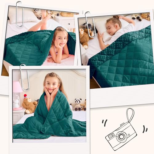 Green Weighted Blanket Kids 10lbs, 40"x60", Breathable Twin Size Cooling Minky Heavy Throw Blanket for 80-120lbs, Soft Winter Thick Big Blankets Weighted Comforter Gift for Sleeping