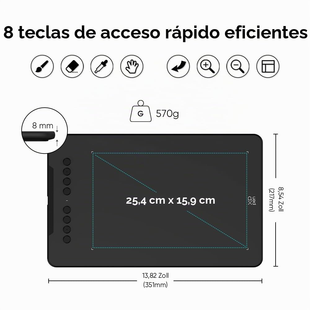 XP-PEN Tableta Gráfica, Deco 01v3 Tableta Gráfica de Dibujo sin Pantalla para Principiantes con Lápiz de 16K (16384) Niveles de Presión, 8 Accesorios Personalizables, 10 Pulgadas