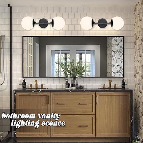 Image of KoKo&Yukina 2 Pack Matte Black Interior Vanity Light Fixtures Mid Century Modern Bathroom Vanity Light Globe Sconce Vanity Lights with Clear Glass for Bathroom (Bulb Incl.)