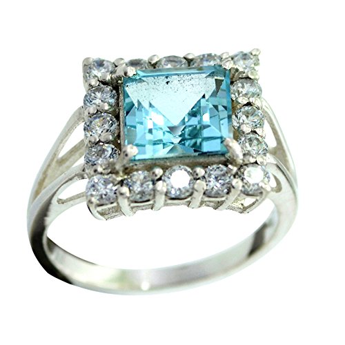 Bague Topaze Bleue Naturelle Argent 925 Princesse mixte pour homme