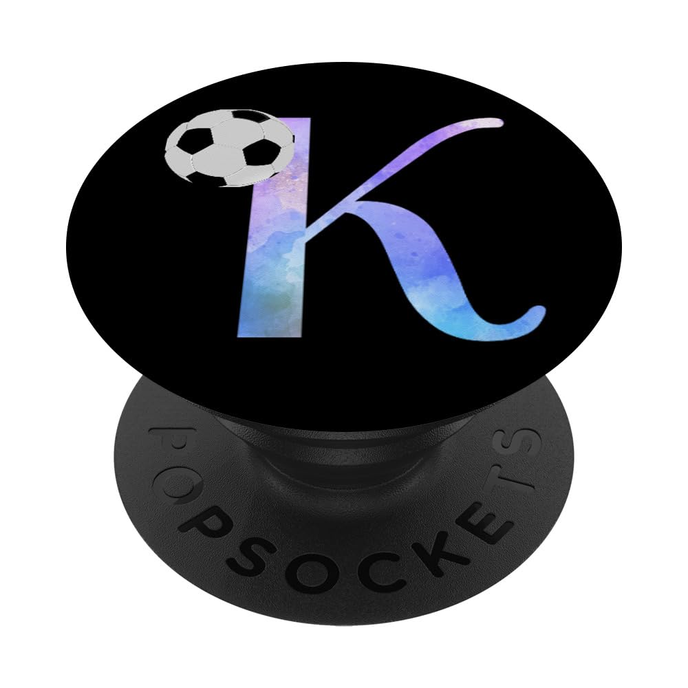 Letter K soccer ball monogram, initial K watercolor PopSockets Adhesive PopGrip