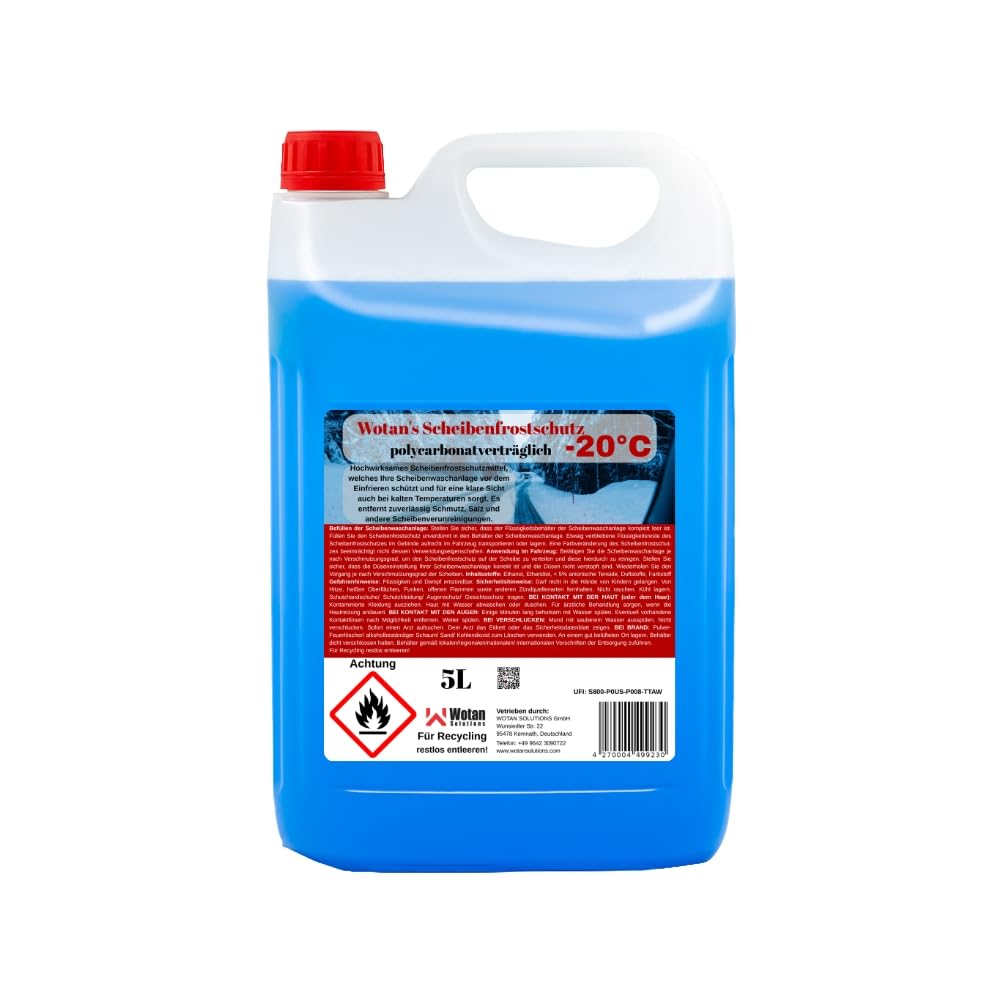 Wotan's 30 Liter Scheibenfrostschutz - 20 Grad | Frostschutz für die Auto Scheibenwaschanlage | Scheibenfrostschutz Konzentrat 30L (6 x 5L) | Frostschutzmittel Scheibenwaschanlage