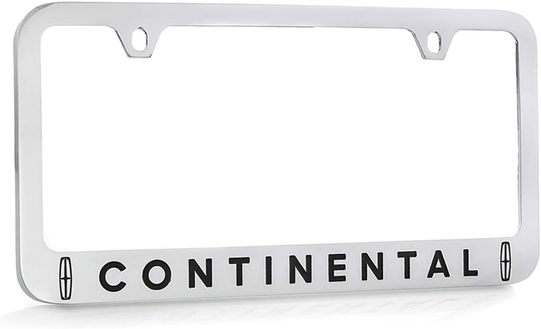 Lincoln Continental Chrome Plated Brass Metal License Plate Frame Holder Wide Bottom Engraved 2 Hole