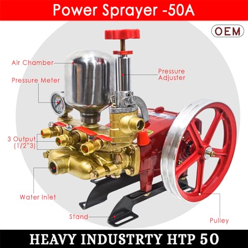 Image of OEM HTP-50 High-Pressure Power Sprayer Pump | Heavy-Duty Pump with Pulley System | 3 Output to 3-1 /2 inch Inch | Agricultural, Irrigation, Mist Fogging, Tracktor Mounted and Car Washing Sprayer