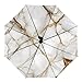 Meaudiwes Fashion Compact Auto Folding Umbrella Windproof Travel Umbrella For Rain & Sun Gold White Marble Art