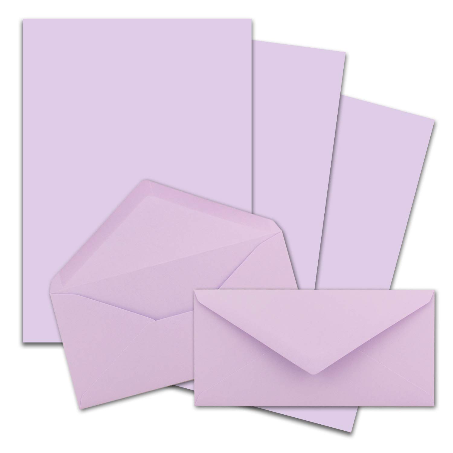 FarbenFroh by Gustav Neuser 25 x A4 Writing Paper Sets with DIN Long Envelopes, Wet Seal, Lilac, Matte Writing Paper with Envelopes