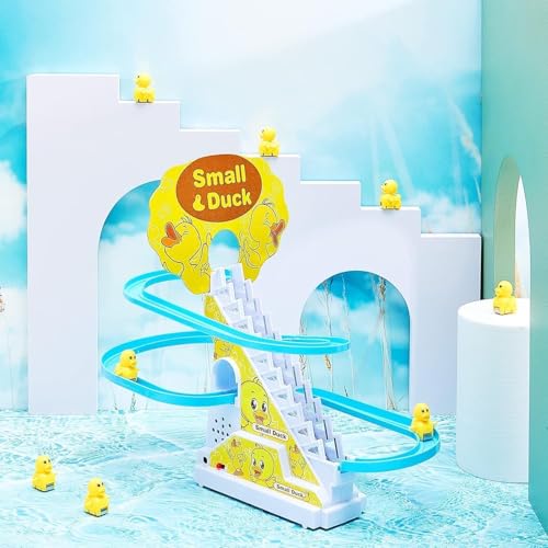 Image of Duck Track Toys for Kids - Stair-Climbing Escalator with Lights & Music, Includes 3 Small Ducks - Interactive Duck Track Slide Toy - Perfect Toddler Gift