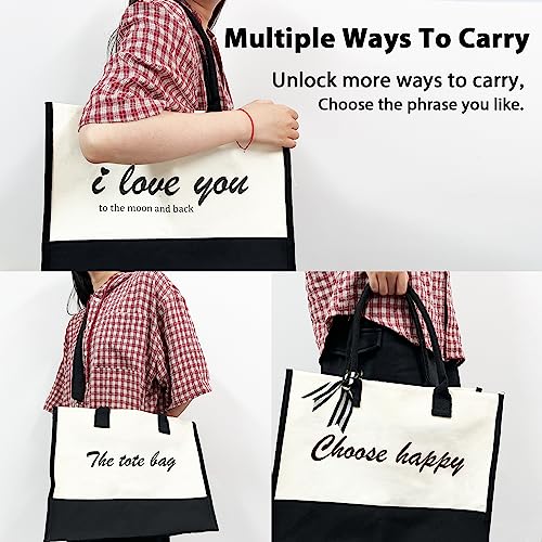 Phrase Canvas Beach Bag,Zipper and Slide Pockets,Stylish Canvas Bag Shoulder Strap and Bottom Support, Office Handbag3