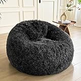 LIFEREVO Fluffy Faux Fur Bean Bag Chair Cover (No Filler), Ultra-soft Stuffed Animal Storage Bean Bag for Kids Adults, Premium Fuzzy Furry Beanbag Cover for Organizing Plush Toys (Ombre Black)