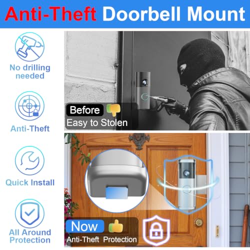 Image of Anti-Theft Doorbell Mount All Metal Compatible with Ring Newest 2026 Battery Doorbell /Plus /Pro, No Drill Wireless Video Camera Doorbell Bracket with Rain Cover for Apartment Rental No Damage (Silver)