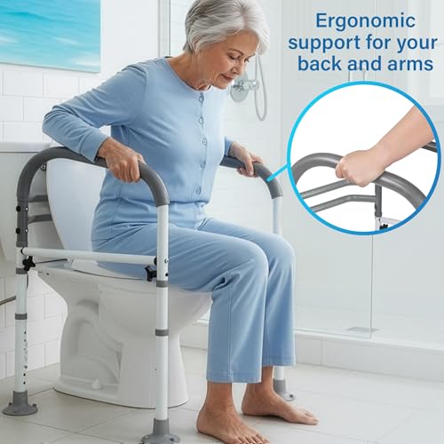 Vaunn Medical Adjustable Toilet Safety Rail for Seniors, Foldable Toilet Safety Frame for Elderly Adults, Bathroom Grab Bar Handle, Toilet Handle for Elderly & Disabled, Free-Standing (Gray) - Image 5