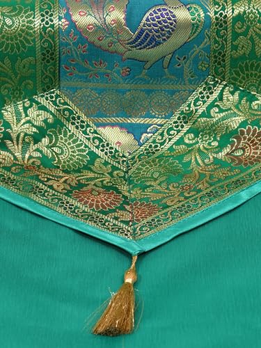 Image of Banarasi Brocade Zari Silk Table Runner Dinning & Centre Table Runner 177 By 30 CM (Green, Peacock)