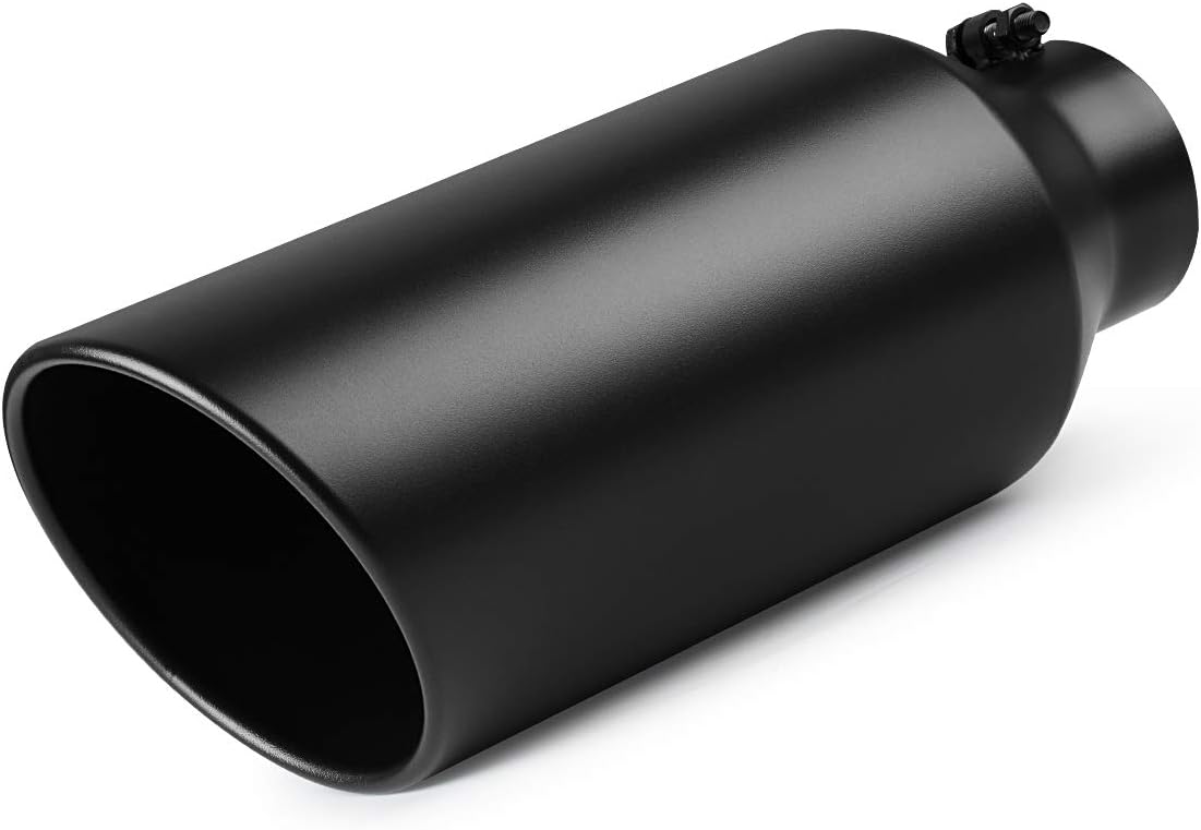 Exhaust Tip 4" Inlet to 7" Outlet, A-KARCK 4" Inlet 18" Long Exhaust Tailpipe Tip Black Coating Stainless Steel Bolt On Design Black 4" to 7", 18" long