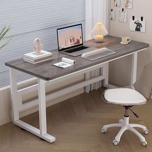 Escritorio industrial moderno para computadora con diseño simple de metal y madera para trabajo, estudio, escritura y juegos en dormitorio o sala de estar, gris (190 x 60 cm)