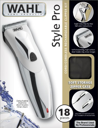 Wahl 9113 Style Pro Complete Haircutting Kit, White/silver, 18-Count