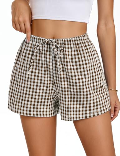 Image of Women Boxer Shorts with Pockets Comfy Breathable Drawstring Short Cotton Pajama Lounge Trendy Beach Casual