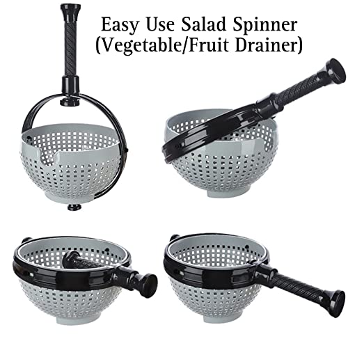 Easy-to-Use Salad Spinner shakers Large Capacity Non-Scratch Colander Dryer Spina Collapsible Handle Home 360 Rotary Drain Rack Kitchen Cleaning Basket Washer Fruit Vegetable Lettuce Cleaner (Grey) - Image 2