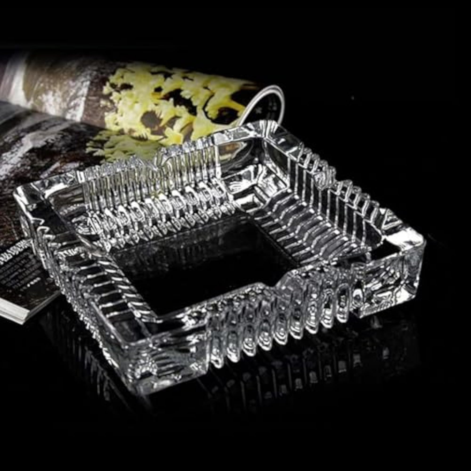 Large Square Glass Ashtray, Clear