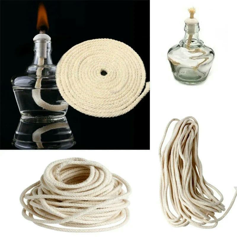 Wymień mocny knot z bawełny Okrągły knot bawełniany 3 m, różne rozmiary do lamp naftowych i palników butelek na wino olej(8mm X 3m)