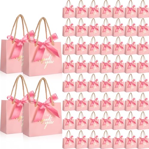 Colarr 60 Pcs Small Thank You Gift Bags with Handles,Dusty Rose Pink Ribbon