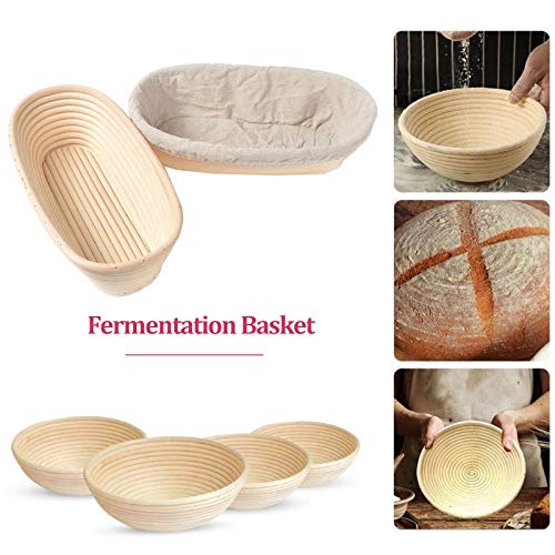 5"6"7"8"9"10" Round Brotform Banneton Proofing Baskets with Linen Liner Clot, Dough Rising Rattan