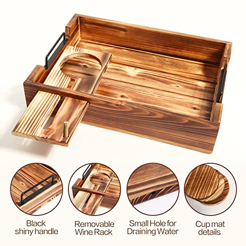 Wood Ottoman Serving Tray With Handles & Cup Holder Wooden Wine Serving Tray With Removable Glass Holder Antique Breakfast Serving Trays In Bed Coffee Table #TOP3