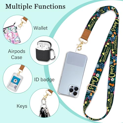 Image of Piefly Cell Phone Lanyard Crossbody Wrist Strap Adjustable for Women Floral | Travel Daily Cruise, Around the Neck, Hands-free, Universal, Fit Keys ID badge, Accessories, Compatible with Most Smartphones