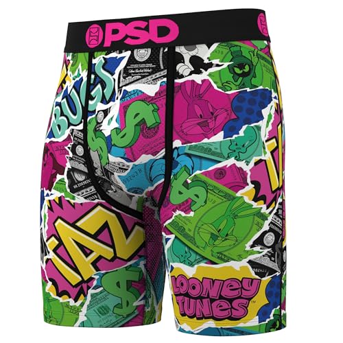 PSD Mens Boxer Briefs - Looney Money, 7 Inch Inseam, Moisture-Wicking, 4-Way Stretch, Boxer Briefs for Men Pack