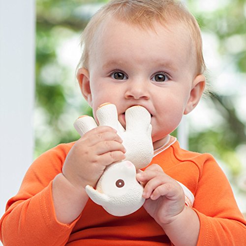 Caaocho Pure Natural Rubber Baby Teether Toy - Mia The Lamb - Without Holes Bpa Free Teething Toy, Textured For Sensory Play, Sealed Hole, Hole Free Natural Teether, Reaches Molars #TOP5