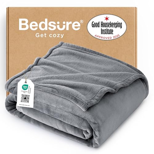 Bedsure Fleece Throw Blanket for Sofa - Soft Cosy Fluffy Blankets for Bed, Warm Single Throws for Audlts, Silver Grey, 130x150 cm