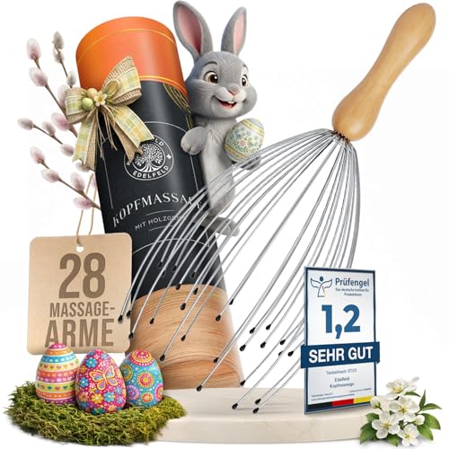 Die entspannende Kopfmassage Spinne mit 28 Fingern von Edelfeld [VERBESSERTE VERSION 2025] -Kopfmassagegerät mit Auslegern auf 2 Ebenen - Kopfkrauler mit Wohlfühl-Noppen - Massagespinne als Geschenk