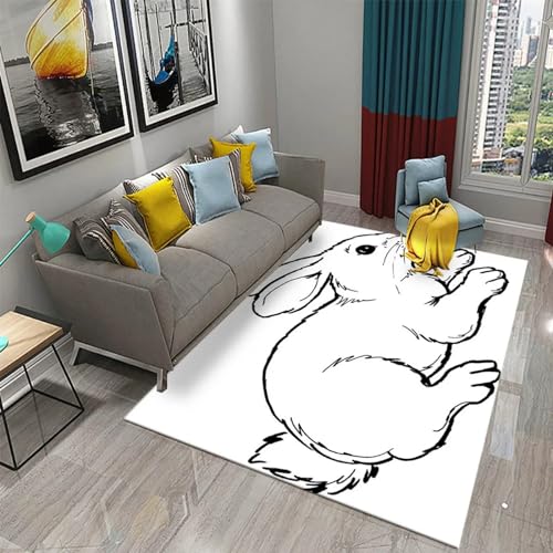 Tapis lapin en polyester doux 3D pour salon et chambre moderne - 2