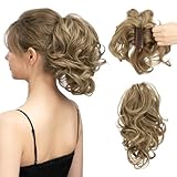 CJL HAIR Claw Clip Short Ponytail Hair Extensions DIY Bendable Metals Messy Bun Hair Piece for Wonen Wavy Curly Synthetic Fake Hairpieces Brunette/Ash Blonde