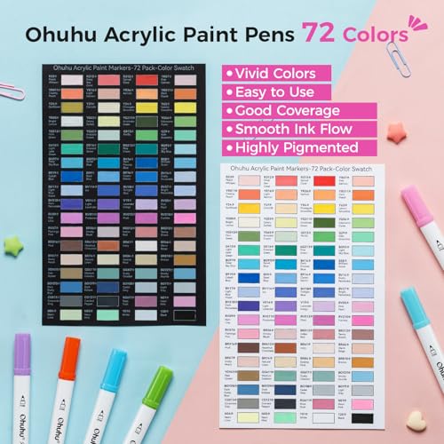 Image of Ohuhu Acrylic Paint Markers Dual Tips: 72 Colors Fine & Dot Paint Pens High Opacity Acrylic Markers Waterproof Lightfast for Rock Painting 3D Prints Egg Wood Glass Ceramic DIY Crafts - Akaka