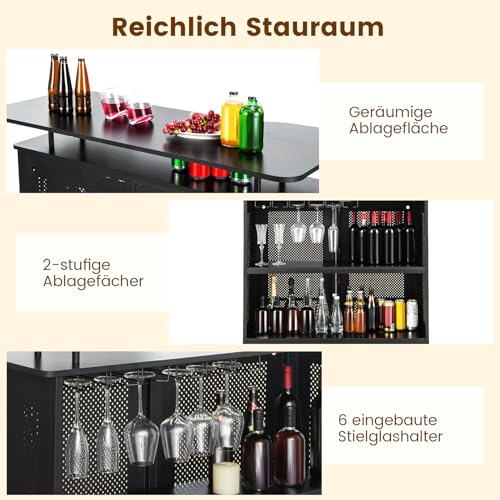 COSTWAY Bartisch Küche, Küchentheke mit Stauraum und Fußstütze, Theke Bar mit Metallrahmen, verstellbare Füße, 120 x 50 x 106,5 cm, schwarz, Rechteckig