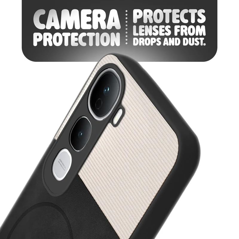 Image of Bintage case Dual-Leather Macc-Safe Design Phone Case| Soft Touch Finish | Full Camera Protectection Back Cover Compatible for Vivo V2439 / Vivo Y400Pro - White & Black