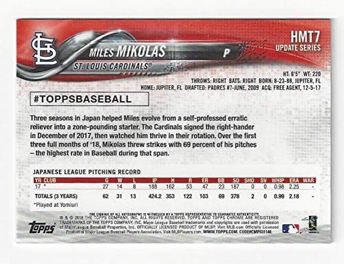 Miles Mikolas Autographed Rookie Card Collectible Baseball Card - 2018 Topps Chrome Update Baseball Card #HMT7 (St. Louis Cardinals) Free Shipping