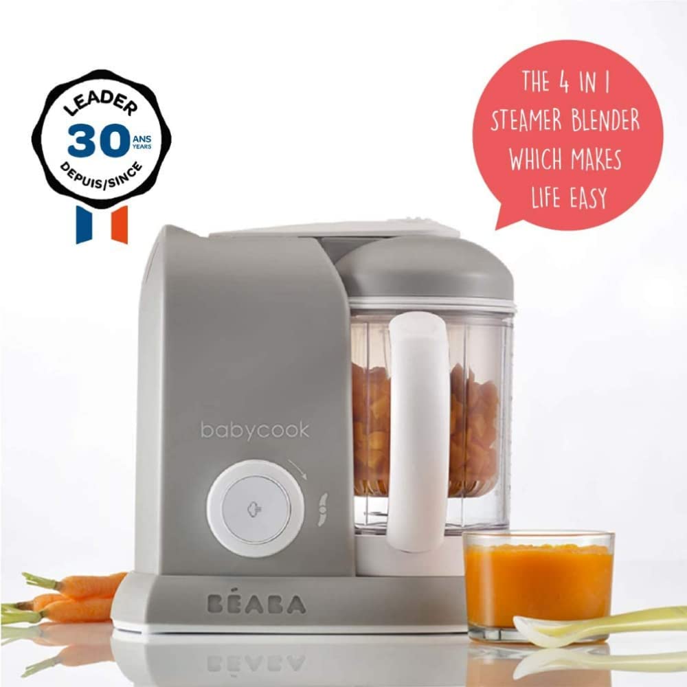 Béaba – Babycook Solo – 4-in-1 Babynahrungszubereiter – Mixen, Aufwärmen und Dampfgaren– Schnelles Dampfgaren – Hausmannskost für Babys und Kleinkinder – Abwechslungsreiche Ernährung für Ihr Baby–grau