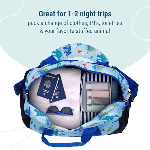 Image of Wildkin Kids Overnighter Duffel Bag - Carry-On Size, Ideal for School & Sleepovers - Dinosaur Land