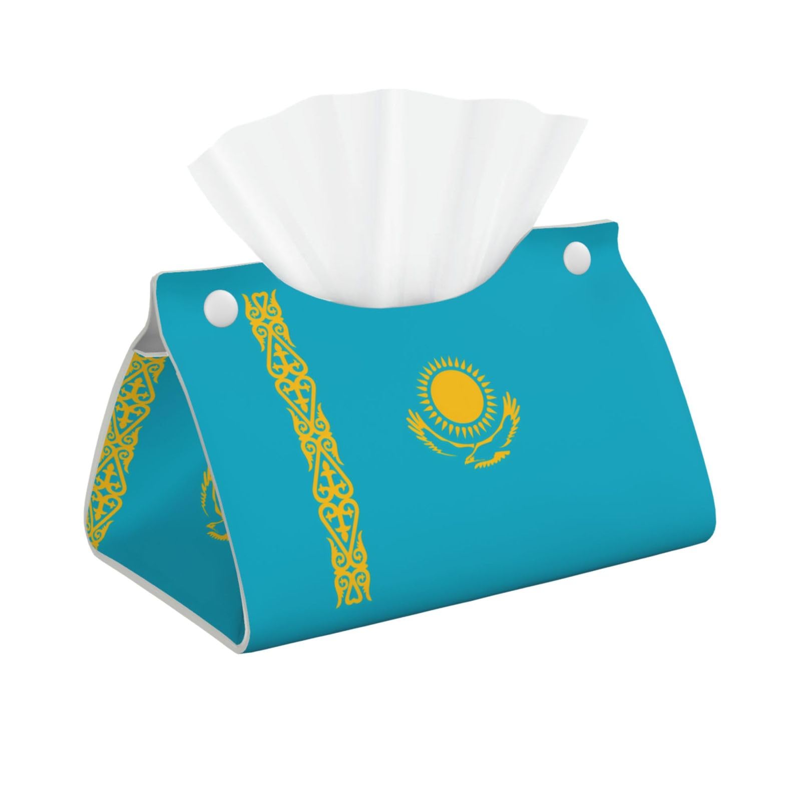 Flag of Kazakhstan Rectangular Leather Tissue Box Cover, Folding Facial Tissue Holder Dispenser for Car