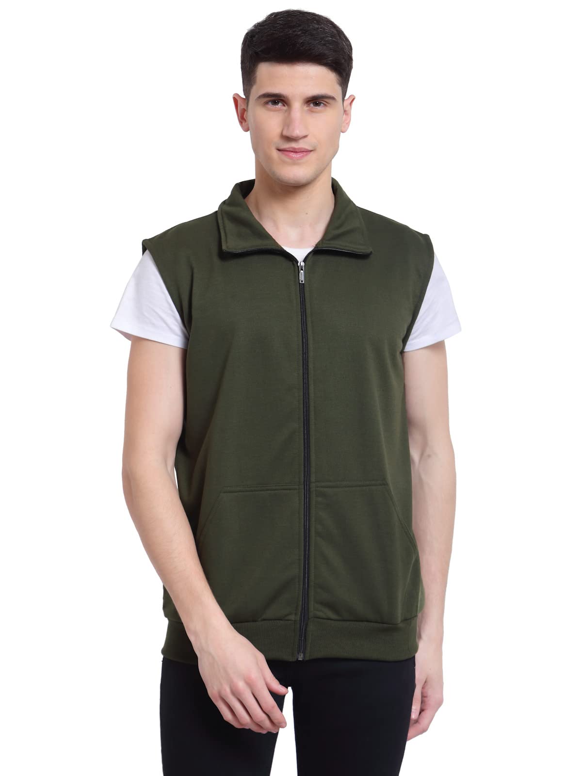 KZALCONby Uzarus Men's Standard Length Cotton Blend Sleeveless Regular Solid Jacket