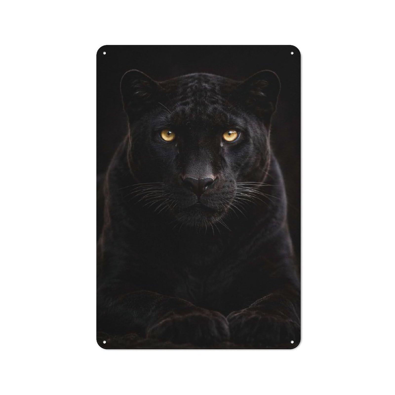 Junmoney Style-12 Tin Wall Plaque 30X20cm With Black Panther With Yellow Eyes For Studio Or Craft Room, Suited To Studio Decor Lovers