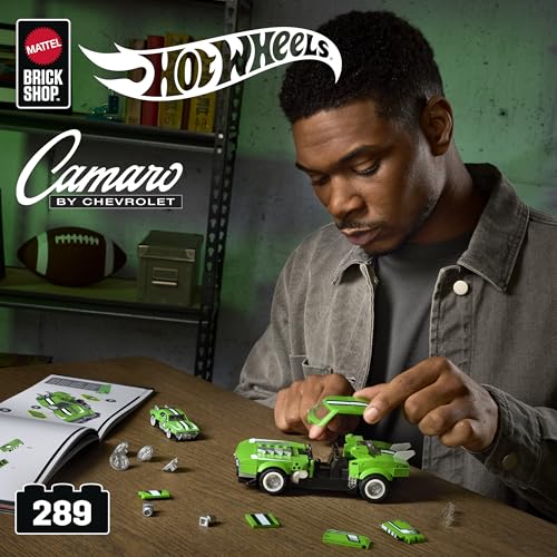 Image of Mattel Brick Shop Hot Wheels Custom '68 Camaro Speed Series, 289 Pieces, Realistic Details and Customizable Stickers, for Adults Collectors and Boys and Girls Ages 10+ JFT17