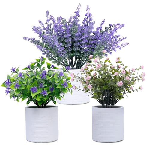 FGSAEOR Mini Potted Fake Plants, Small Artificial Greenery Plants Topiaries,