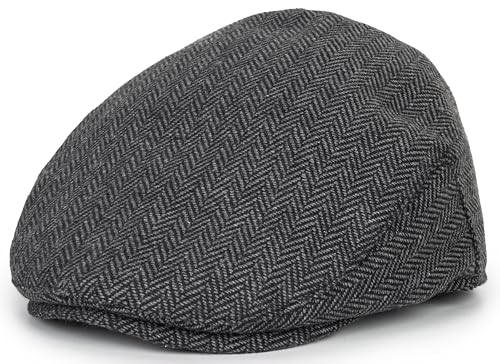 Kids Boys Vintage Newsboy Cap - Wool Twill Tweed Flat Toddler Boy Girls Beret Cabbie Hat Pageboy Caps for 5-9 Years Dark Gray